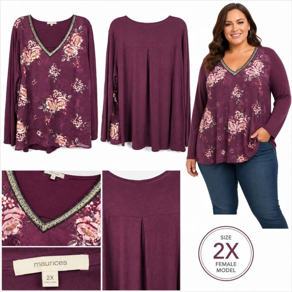 Maurices Floral V Neck Blouse Size 2x